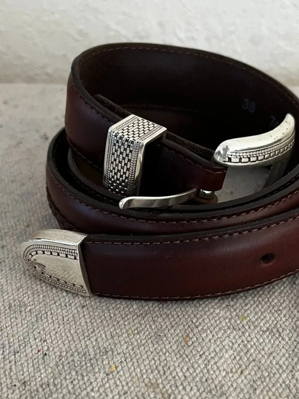Vintage 1993 Onyx By Brighton Brown Leather Braided Insert Western Belt sz 38